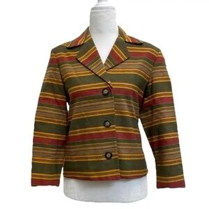 Esprit Vintage 100% Cotton Striped Cropped 3 Button Retro Jacket
